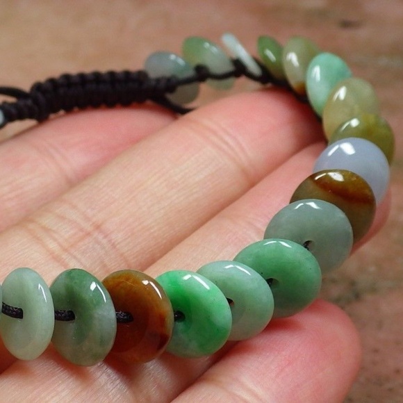 Certified Green Yellow Natural A JADE Jadeite Circle Beads Bangle Bracelet 手链 - Picture 1 of 7
